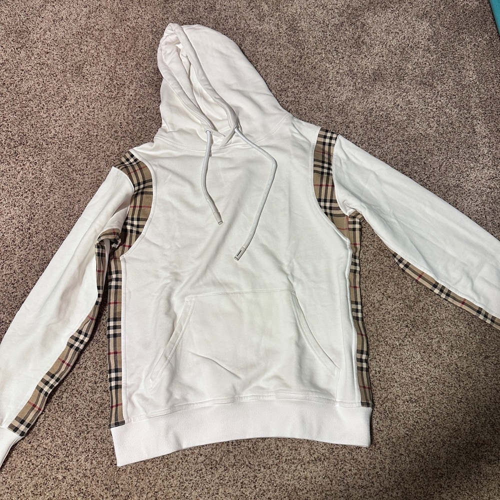 Burberry White Hoodie with Plaid Accents